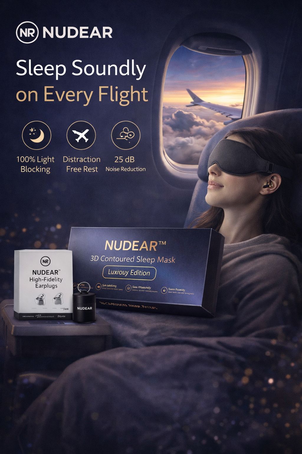 NUDEAR sleep bundle used during air travel