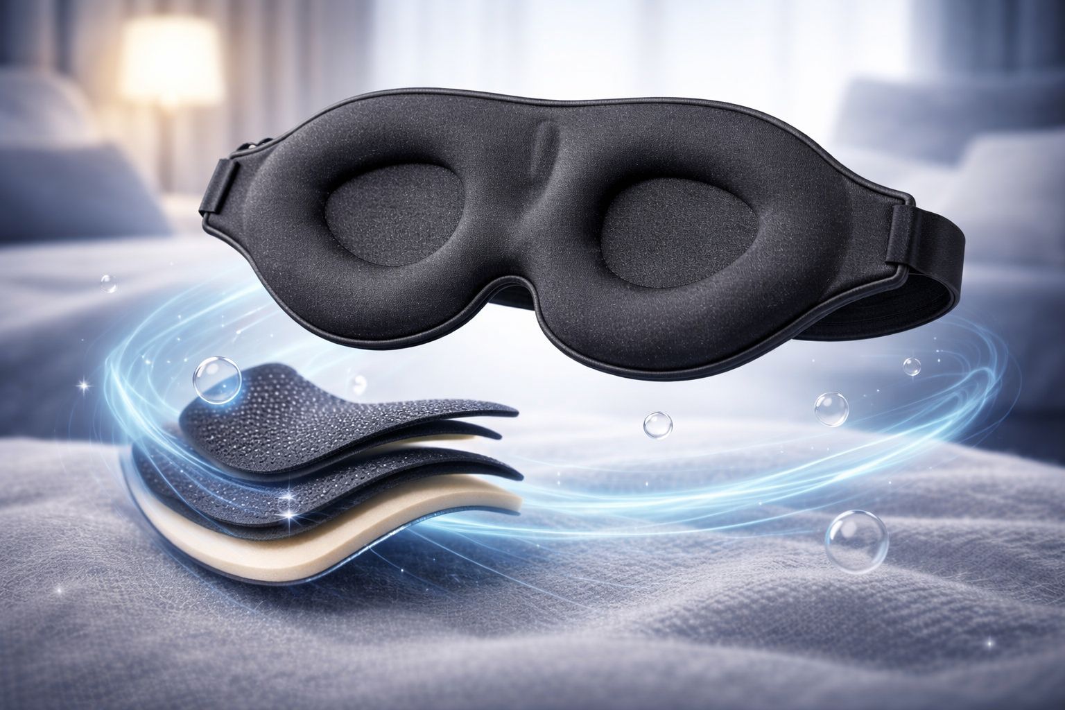 NUDEAR 3D contoured sleep mask showing layered breathable materials